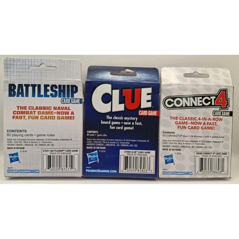 Hasbro Card Games Lot Of 3 Connect 4, Battleship, & Clue Kids Games